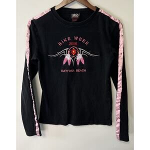 Vintage Bike Week Fitted Womens XL Top Biker Dreamcatcher‎ Tribal Faded Daytona